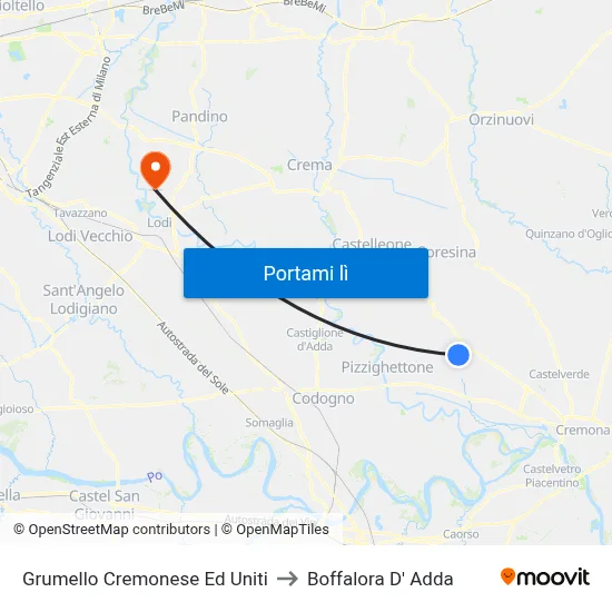 Grumello Cremonese Ed Uniti to Boffalora D' Adda map
