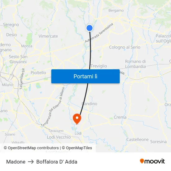 Madone to Boffalora D' Adda map