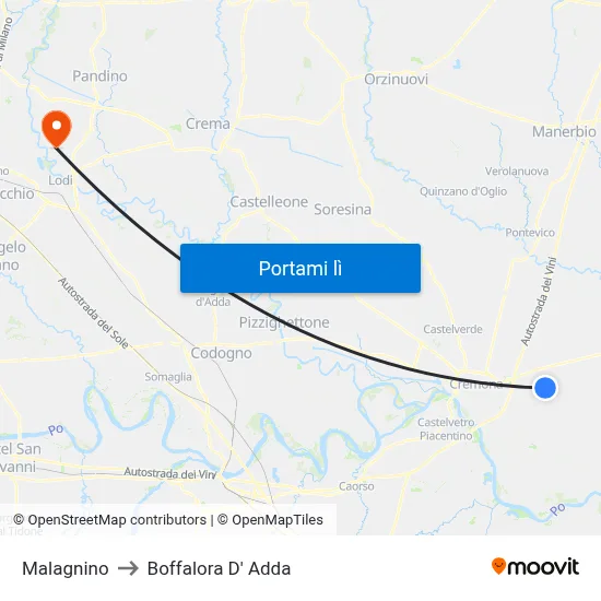 Malagnino to Boffalora D' Adda map