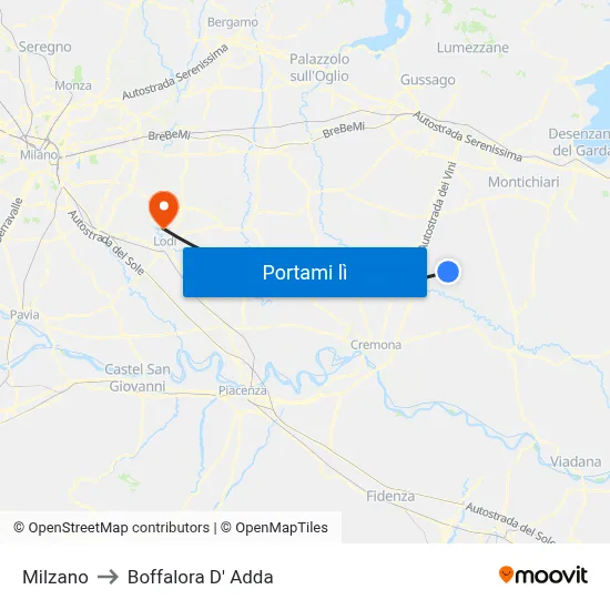 Milzano to Boffalora D' Adda map