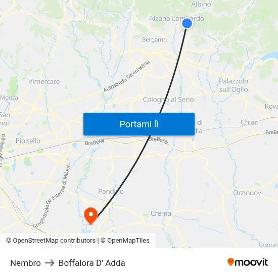 Nembro to Boffalora D' Adda map