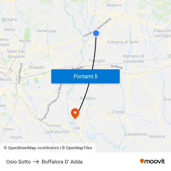 Osio Sotto to Boffalora D' Adda map