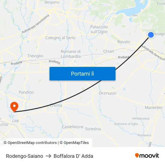Rodengo-Saiano to Boffalora D' Adda map