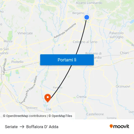 Seriate to Boffalora D' Adda map
