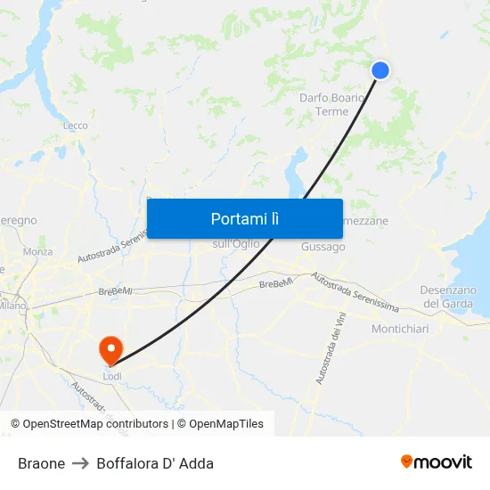Braone to Boffalora D' Adda map