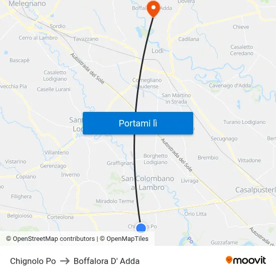 Chignolo Po to Boffalora D' Adda map