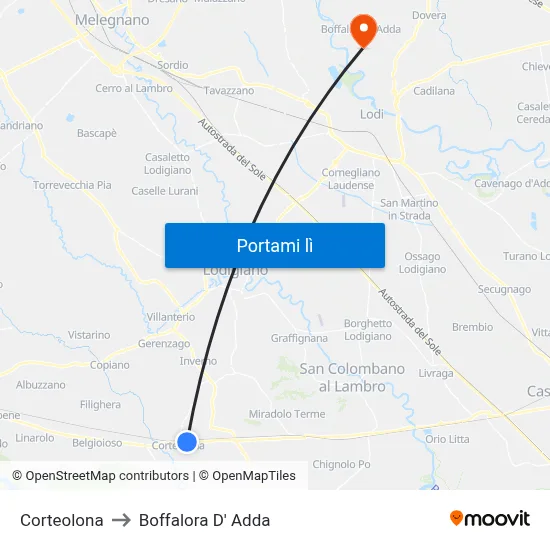 Corteolona to Boffalora D' Adda map
