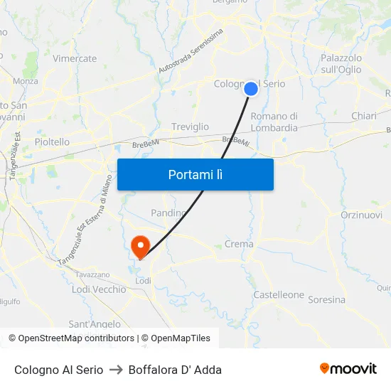 Cologno Al Serio to Boffalora D' Adda map