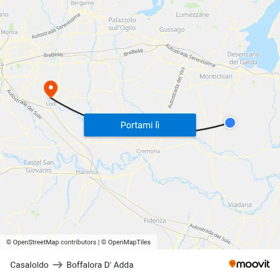 Casaloldo to Boffalora D' Adda map