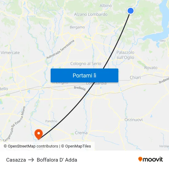 Casazza to Boffalora D' Adda map