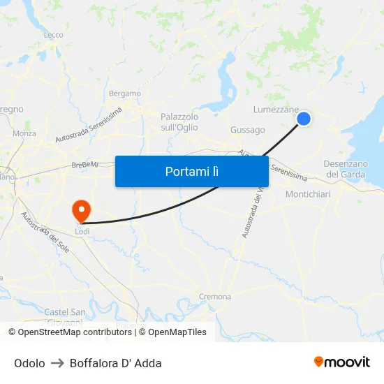Odolo to Boffalora D' Adda map
