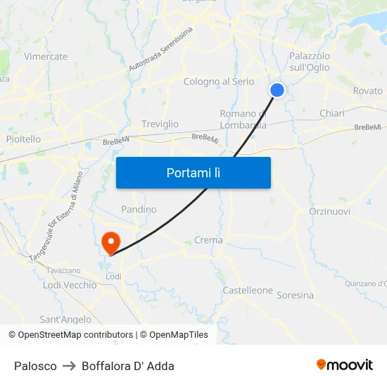Palosco to Boffalora D' Adda map