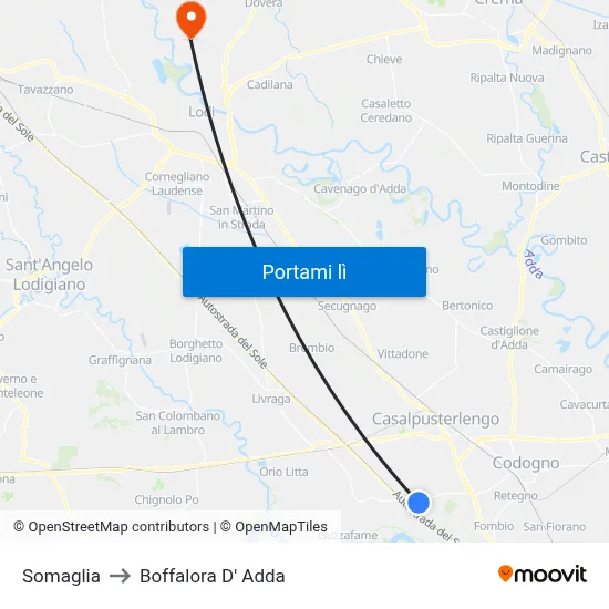 Somaglia to Boffalora D' Adda map