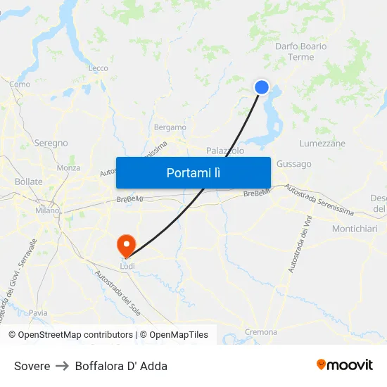 Sovere to Boffalora D' Adda map