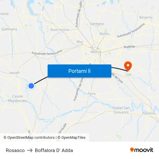 Rosasco to Boffalora D' Adda map