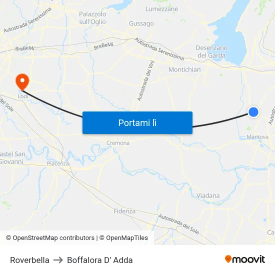 Roverbella to Boffalora D' Adda map