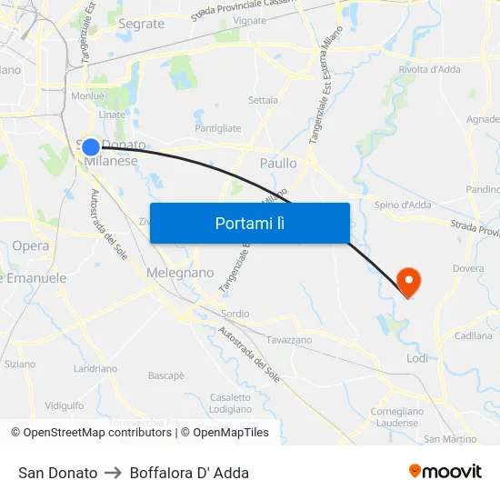 San Donato to Boffalora D' Adda map