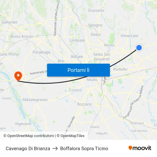 Cavenago Di Brianza to Boffalora Sopra Ticino map