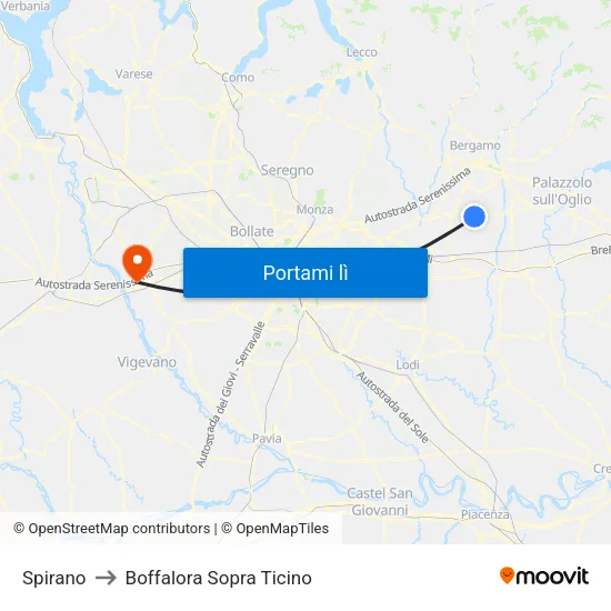 Spirano to Boffalora Sopra Ticino map