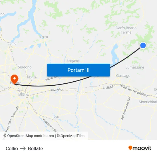 Collio to Bollate map