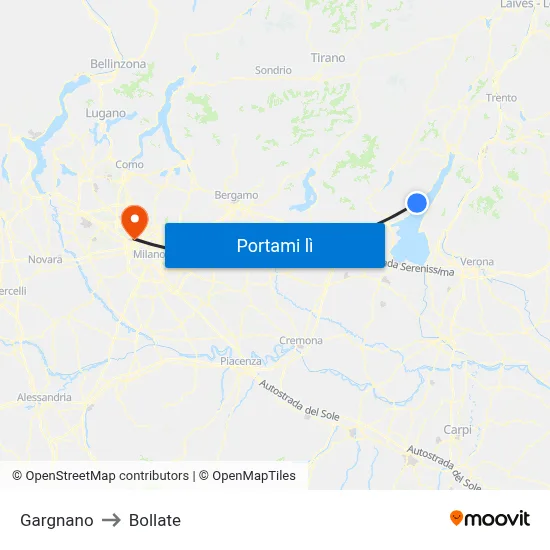Gargnano to Bollate map