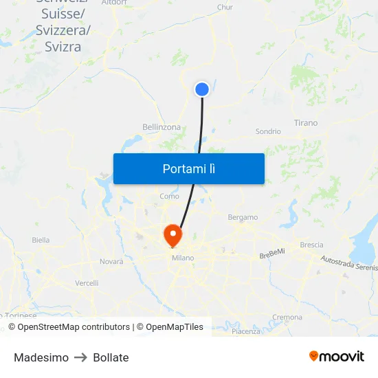 Madesimo to Bollate map