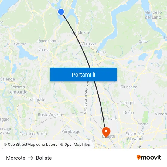 Morcote to Bollate map