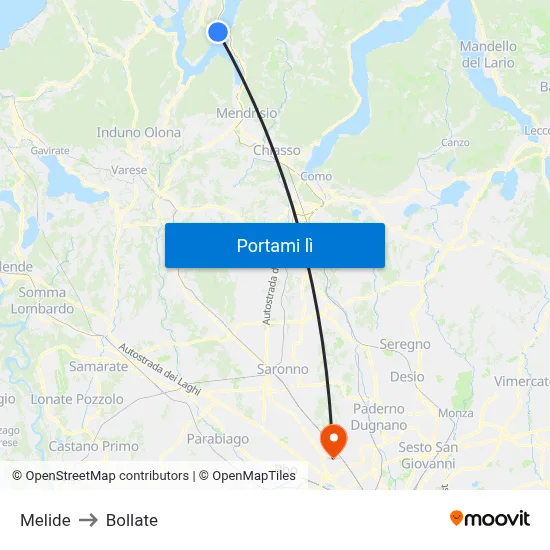 Melide to Bollate map