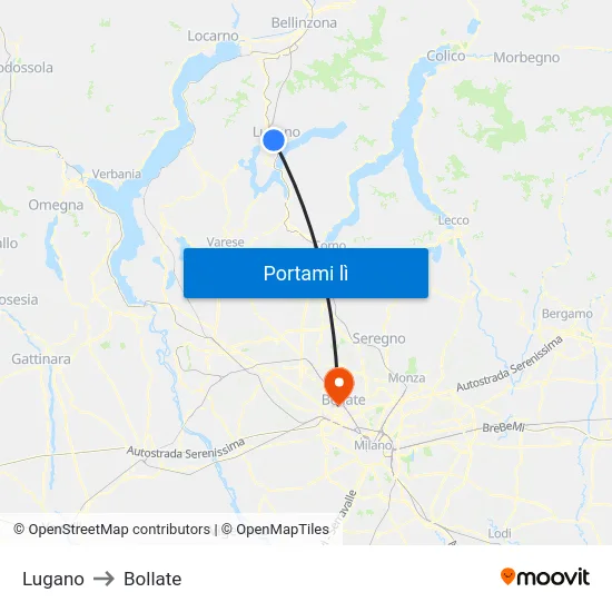 Lugano to Bollate map