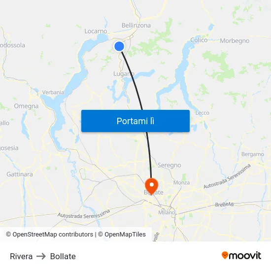 Rivera to Bollate map