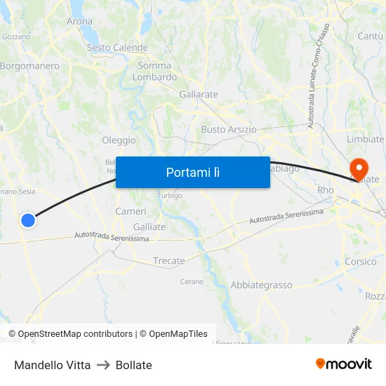 Mandello Vitta to Bollate map