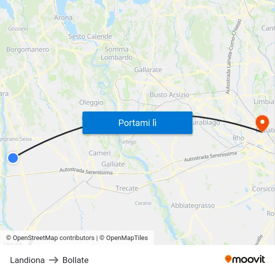 Landiona to Bollate map