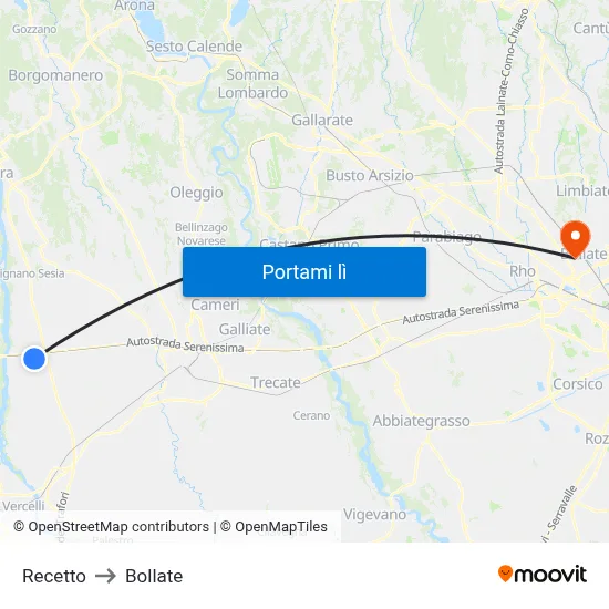Recetto to Bollate map