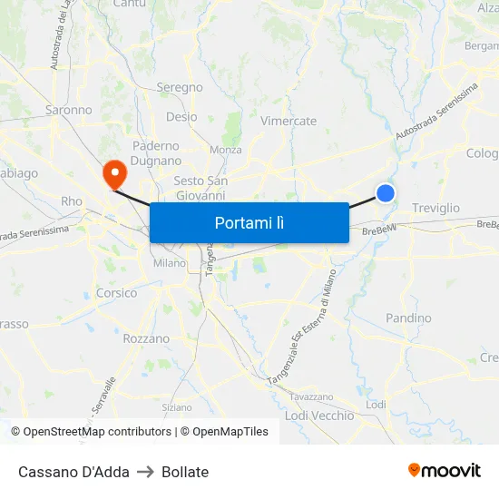 Cassano D'Adda to Bollate map