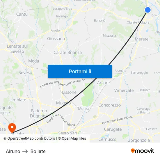 Airuno to Bollate map