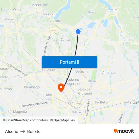 Alserio to Bollate map