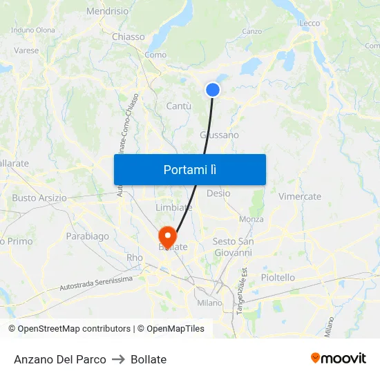 Anzano Del Parco to Bollate map