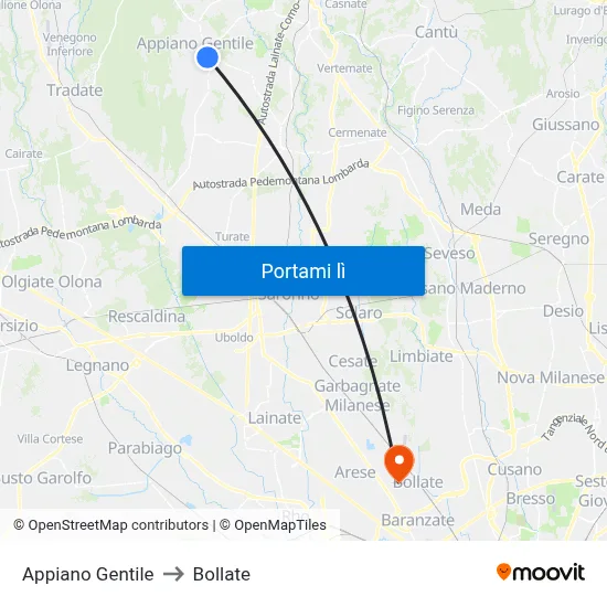 Appiano Gentile to Bollate map