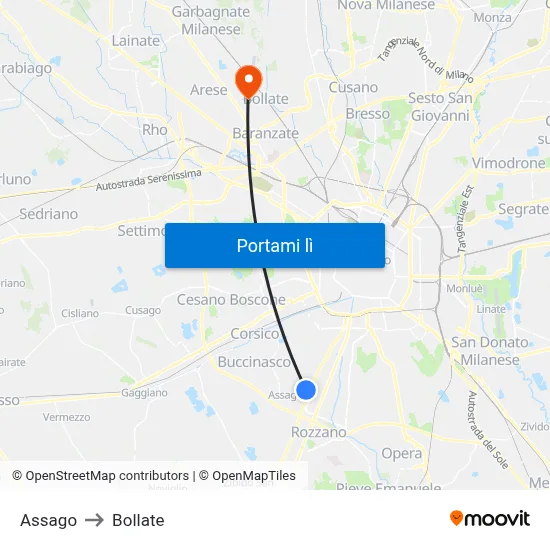 Assago to Bollate map