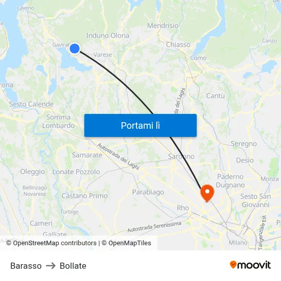 Barasso to Bollate map