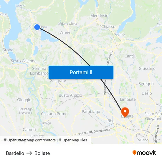 Bardello to Bollate map