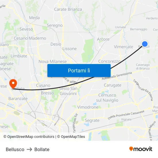 Bellusco to Bollate map