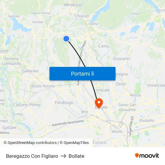 Beregazzo Con Figliaro to Bollate map