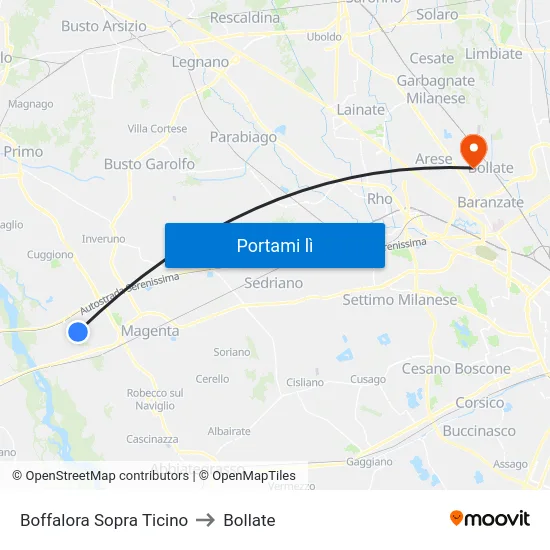 Boffalora Sopra Ticino to Bollate map