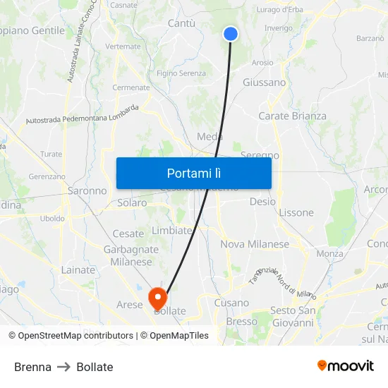 Brenna to Bollate map