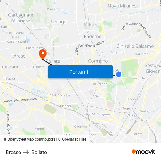 Bresso to Bollate map
