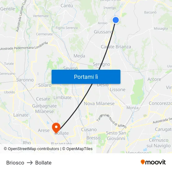Briosco to Bollate map