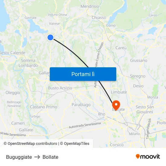Buguggiate to Bollate map