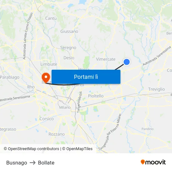 Busnago to Bollate map