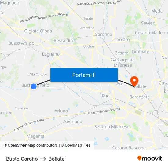 Busto Garolfo to Bollate map